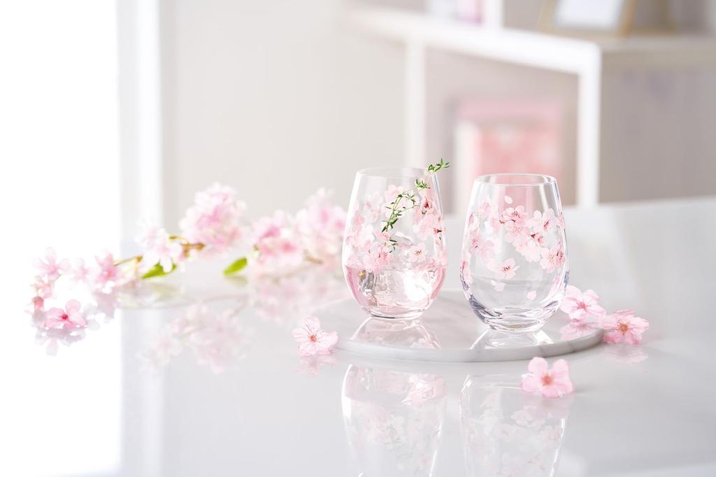 Toyo Sasaki Glass Tumbler Glass Flower Pattern Hanafumi Pair Tumbler Sakura Pattern 360ml Set of 24 Made In Japan Dishwasher Safe Glass Cup Floral