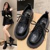 British Style Small Leather Shoes Women's 2025 New Autumn Shoes Platform-soled Lace-up Round Head Single Shoes Spring and Autumn Retro Loafers