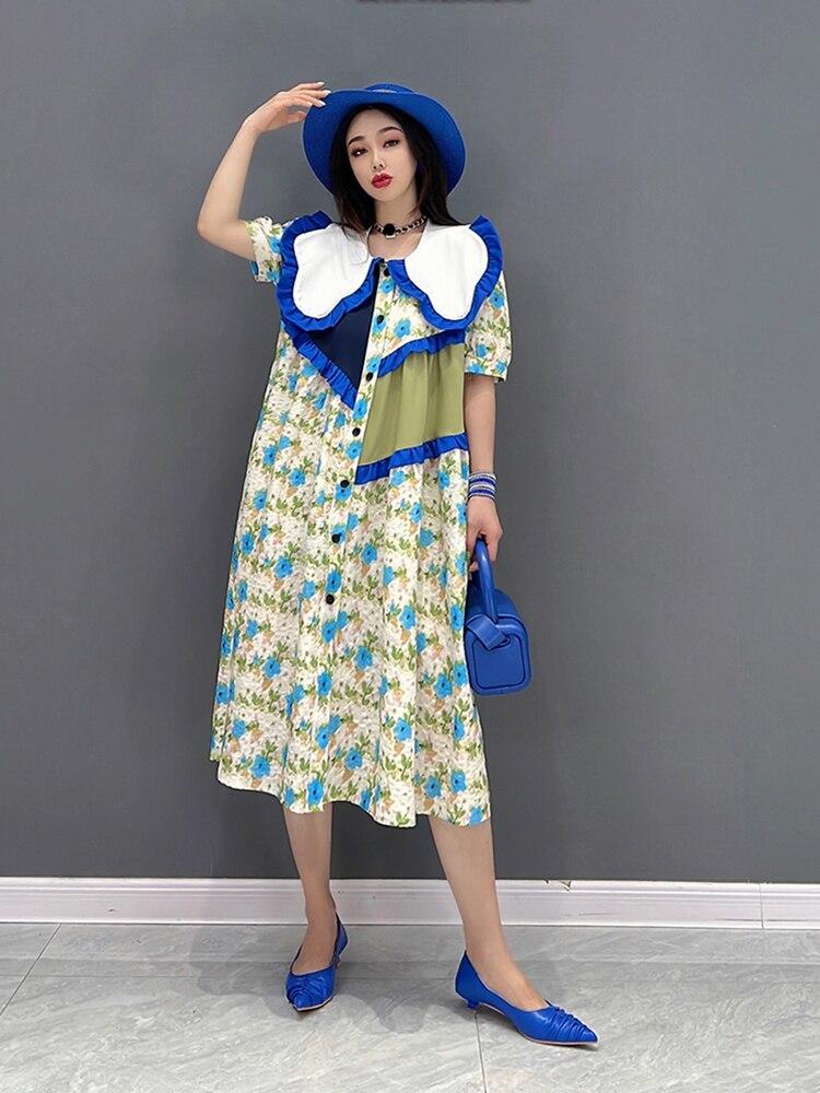 Xitao Платье с французским цветочным принтом, модное платье нерегулярного контрастного цвета, съедобное дерево, грибок, лоскутное платье, воротник Питера Пэна, женское ZY7161