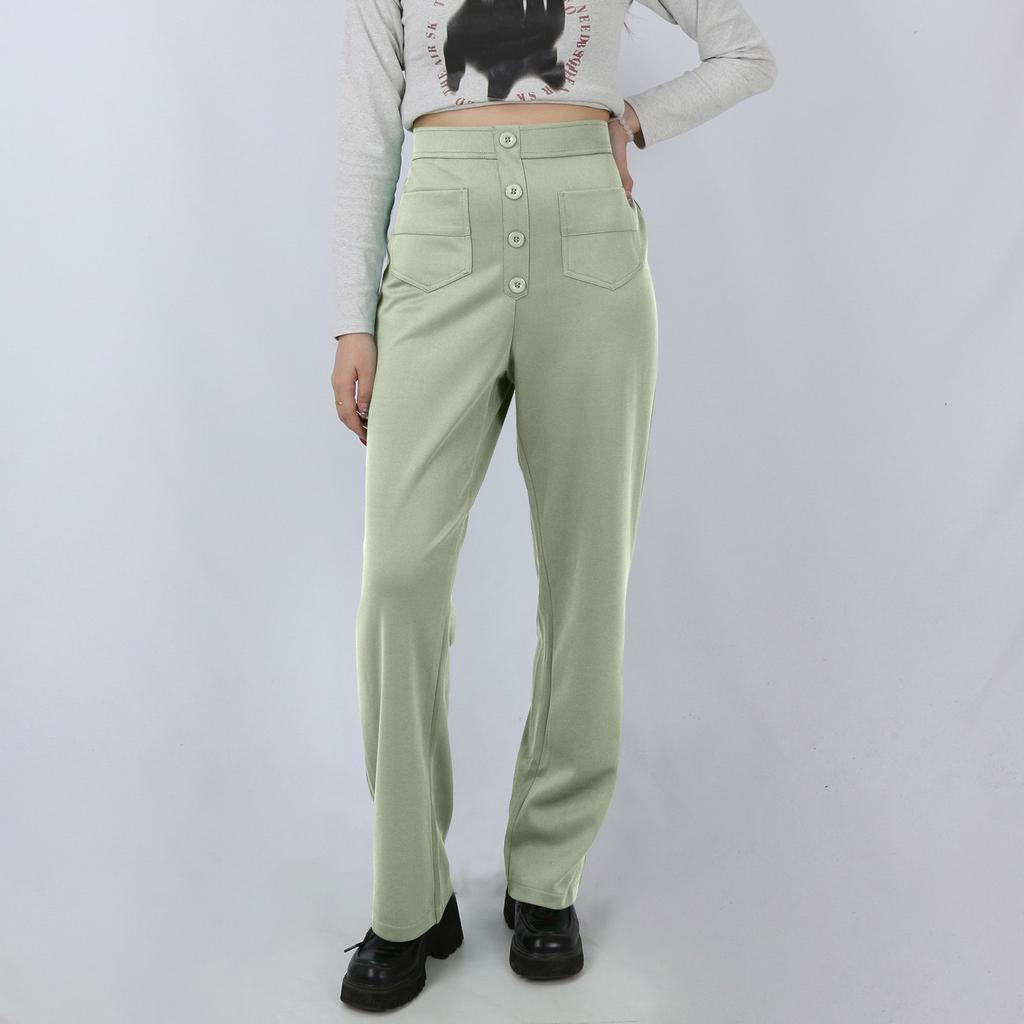 Женские повседневные прямые брюки с высокой талией и пуговицами, эластичные деловые рабочие брюки с несколькими карманами