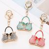 Bow bag pendant, sparkling diamond studded keychain, fashionable, handbag pendant, European and American style