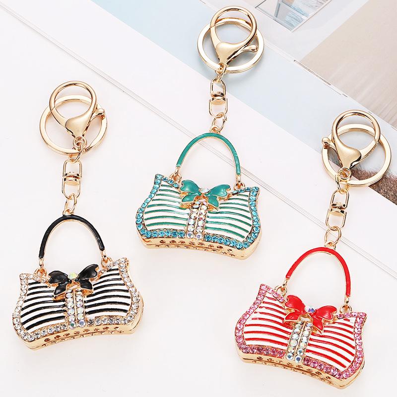 Bow bag pendant, sparkling diamond studded keychain, fashionable, handbag pendant, European and American style