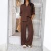 Spring and Summer Women's Casual Commuter Holiday Style Solid Colour Button Cardigan Top Wide Leg Trousers Suit