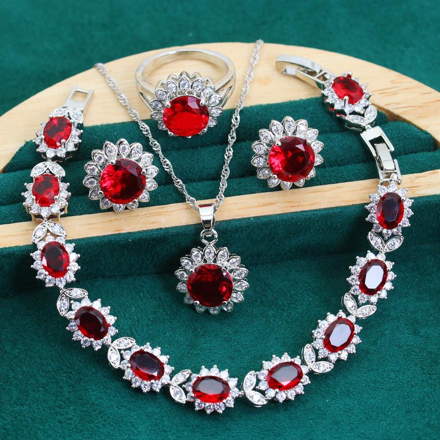 Light Luxury European and N Style Zircon Inlaid Jewelry Earrings Ring Necklace Jewelry Set