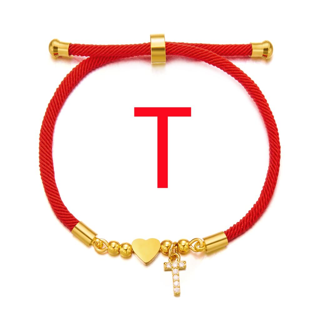 Женский браслет из нержавеющей стали с 26 буквами, AZ, алфавит, сердце, регулируемый плетеный браслет Lucky Red Rope, ювелирное изделие, подарок