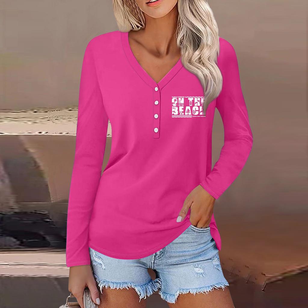 Женская повседневная мода сексуальный удобный пляжный стиль повседневный принт V-образный вырез пуговицы длинный рукав