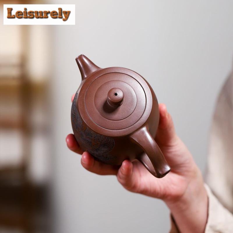 330 мл чайники из фиолетовой глины Исин, ручная работа, резной горшок с изображением колодца дракона, чайник из необработанной руды, фиолетовый глиняный чайник с фильтром, чайный набор «Цзыша», подарок