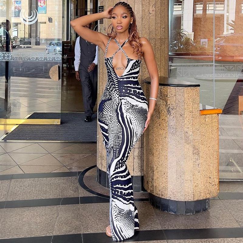 Women's Summer V-neck Slim Backless Split Camisole Dress