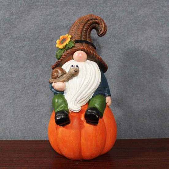 Садовая тыква Гном Фигурка держащая улитку Сидящий гном Эльф Статуэтка из смолы Скульптура для дома и улицы День благодарения Праздник урожая Осень Рабочий стол