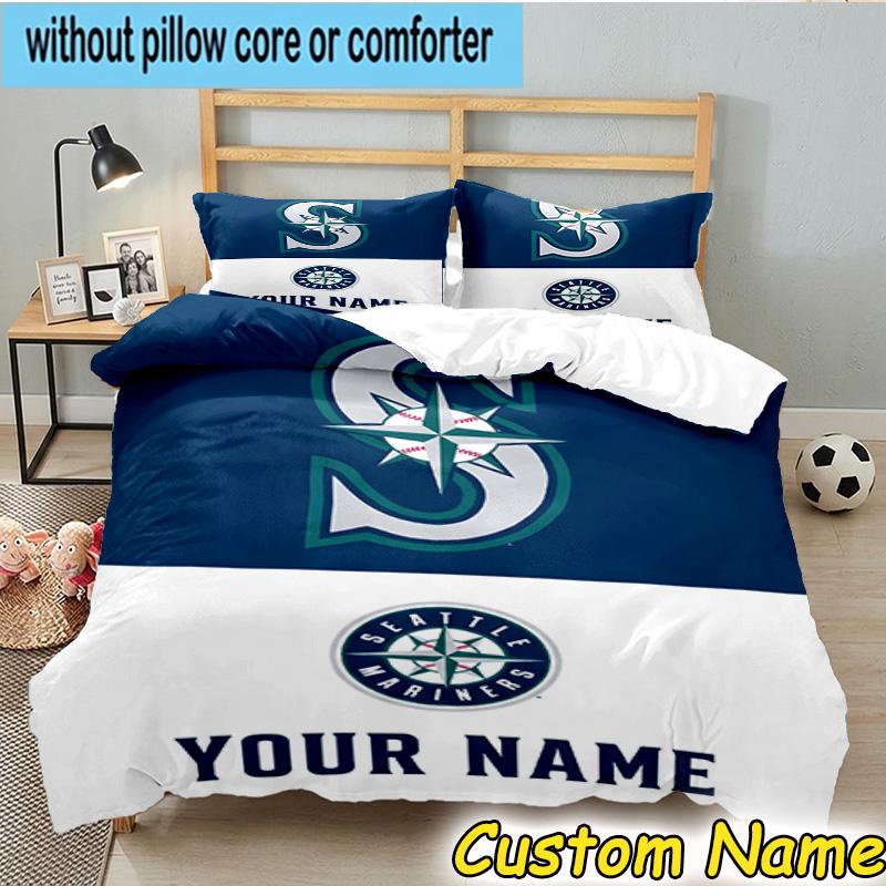 3pcs Custom Name Mariners Team Logo Bedding Set Includes 1 Duvet Cover & 2 Pillowcases for All Seasons Dormitory Home Decor Christmas gifts