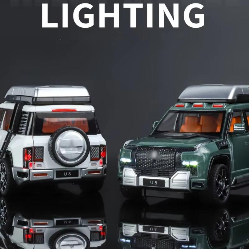 1:24 BYD U8 SUV Off-road Vehicle Alloy Micro Car Die-cast Metal Scale Car Model Sound and Light Children's Toy Boy Collection Ornaments
