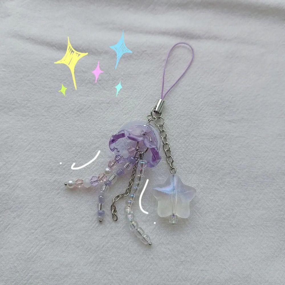 Jellyfish with Star Cottage Core with Star Key Chain New Beaded Phone Charm Phone Charm Key Chain