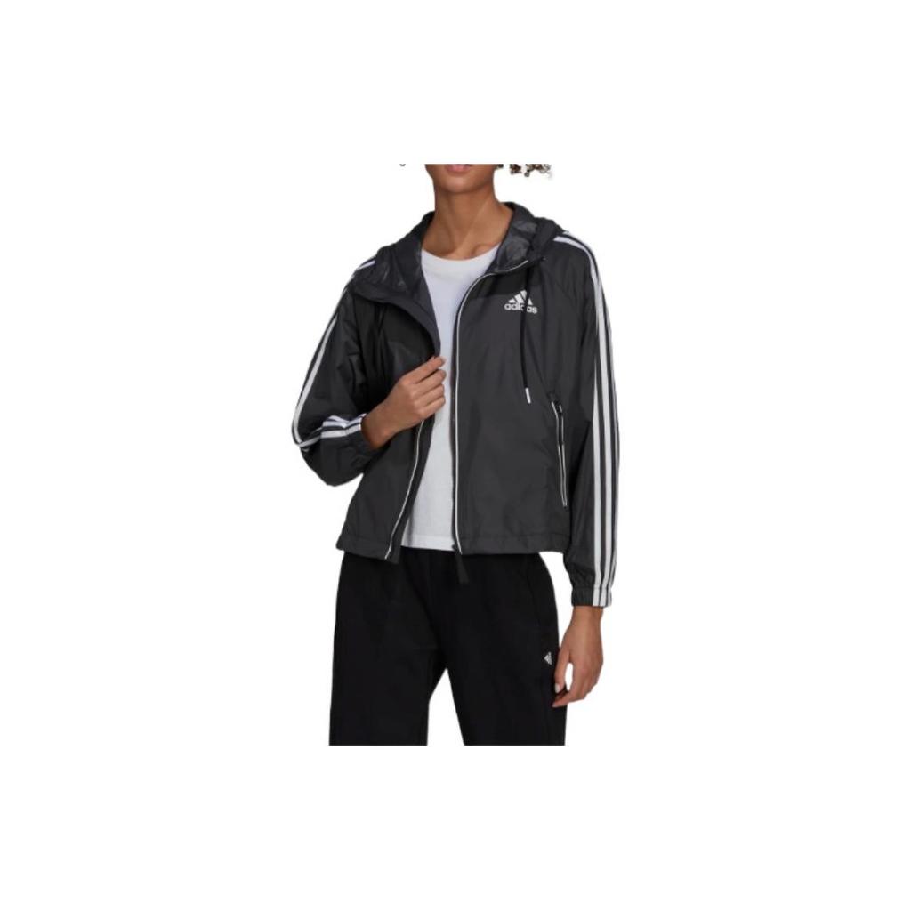 adidas BSC Полосатая куртка с карманом на молнии и завязками на капюшоне Женская куртка черного цвета H55345