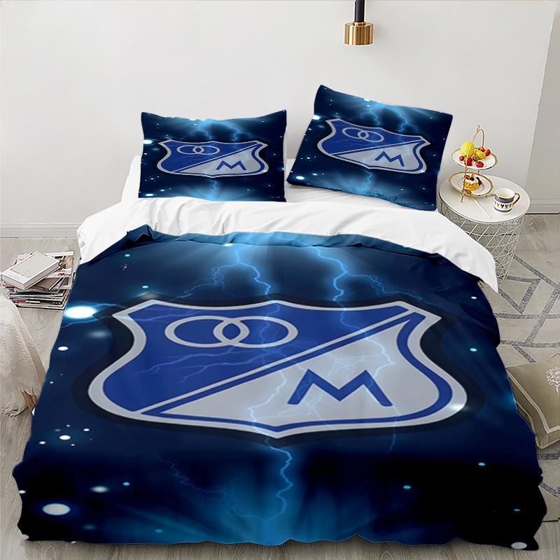 3PCS Blue Shield Emblem Millo-narios Bedding set,Ideal for1pc Duvet Cover And 2pcs Pillowcases Perfect for Christmas Ideal for Bedroom, Dormitory