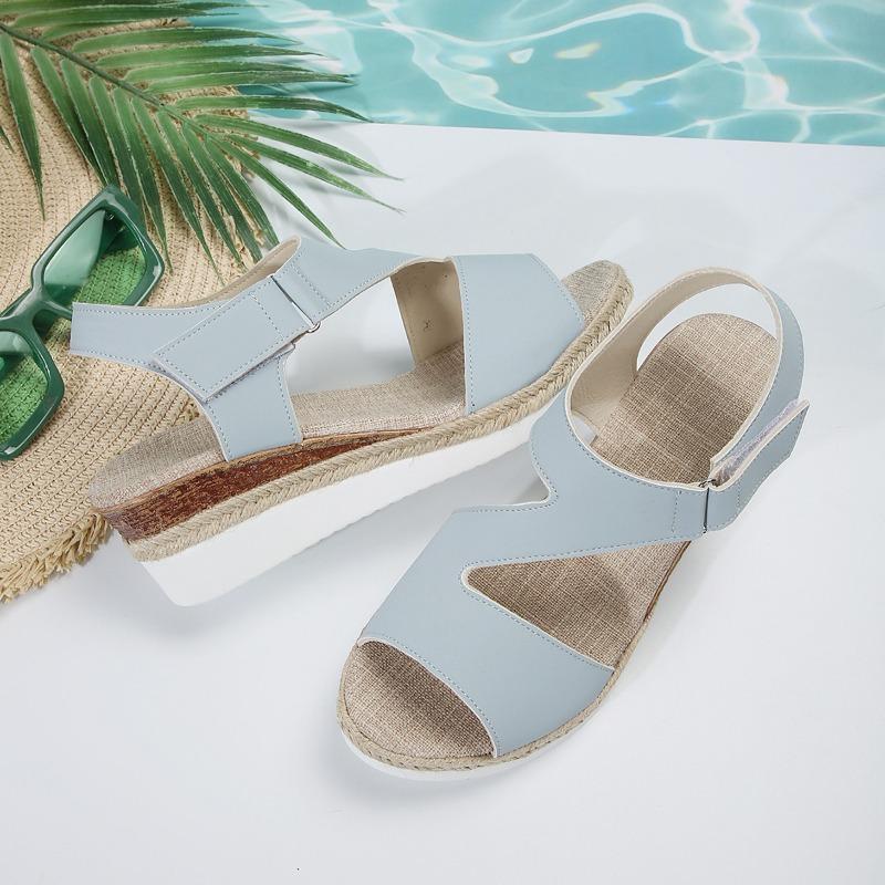 Большие размеры Соломенные босоножки на высоком каблуке Женские толстые скошенные каблуки Римские туфли Женские босоножки на толстой подошве