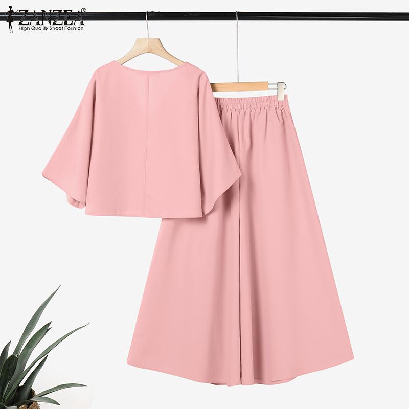 ZANZEA Женская блузка с рукавом 3/4 и широкие брюки, повседневный комплект из двух предметов