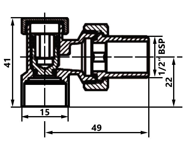 Radiator Return Valve, Angled, For Soldering, 15 Mm