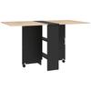 Folding Kitchen Dining Table Movable on Wheels 75 x 140 x 74 cm Oak and Black Colour
