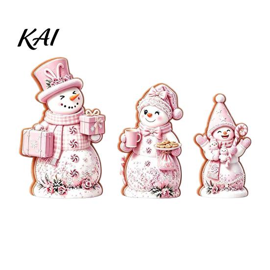 Christmas Window Display 3PCS Snowman Wooden Ornaments, Decorative Cute Festive Figures, Rustic Holiday Ornaments High-definition Printing Crafts for