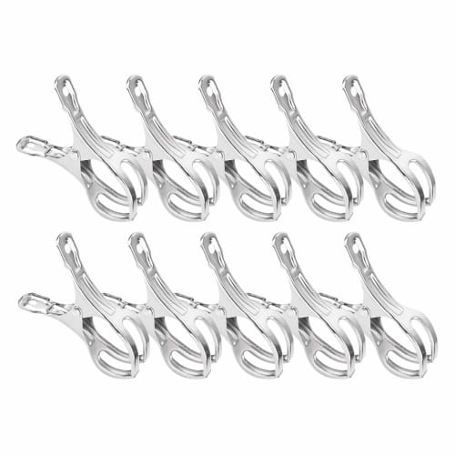 YUWENW 10-Piece Set of Stainless Steel Clothespins, Rust-Resistant, Non-Slip, Strong, Windproof, for Hangers, Laundry Clips, Clothes Drying Pole Clips