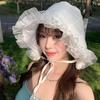 Белая кружевная панама летний козырек шляпа-ведро корейская шляпа рыбака женская