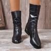 Large Size Medium Heel Solid Color Fashion Boots, New Autumn and Winter Models, But Knee Middle Tube Rear Zipper Fashion Women's Boots