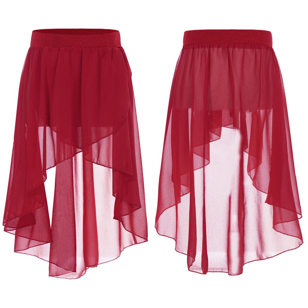 Kids Girls High Low Chiffon Dance Skirt for Lyrical Ballet Latin Jazz Stage Performance