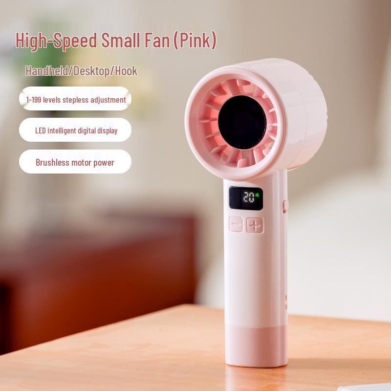 Portable Rechargeable Mini Fan with Digital Display - High-Speed Turbine for Office and Desktop Use