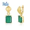 Винтажные золотые серьги из стерлингового серебра 925 пробы с натуральным зеленым агатом, две серьги для женщин, уникальный дизайн, прекрасный подарок