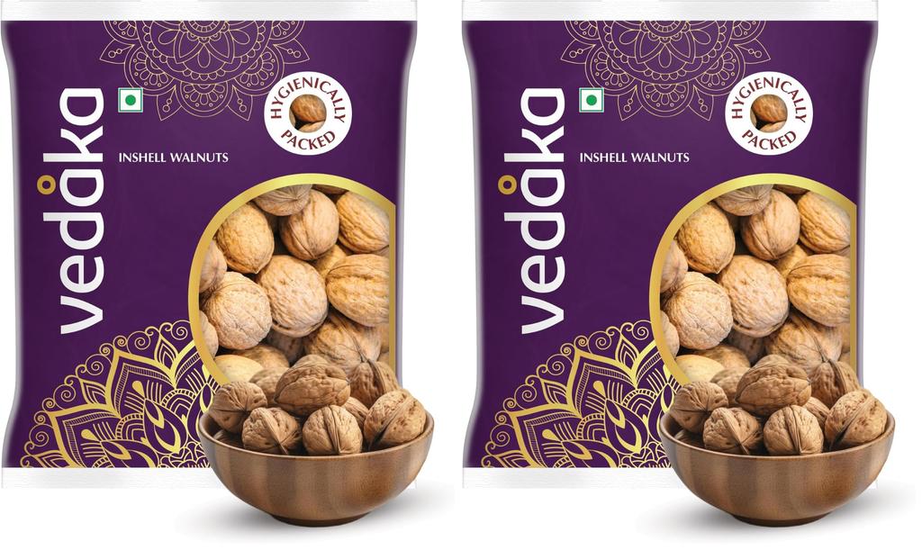 Amazon Brand - Vedaka Inshell Walnuts | 500 Gram | Akhrot With Shell | Rich In Omega-3 & Antioxidants | Healthy Snack (Pack of 2)