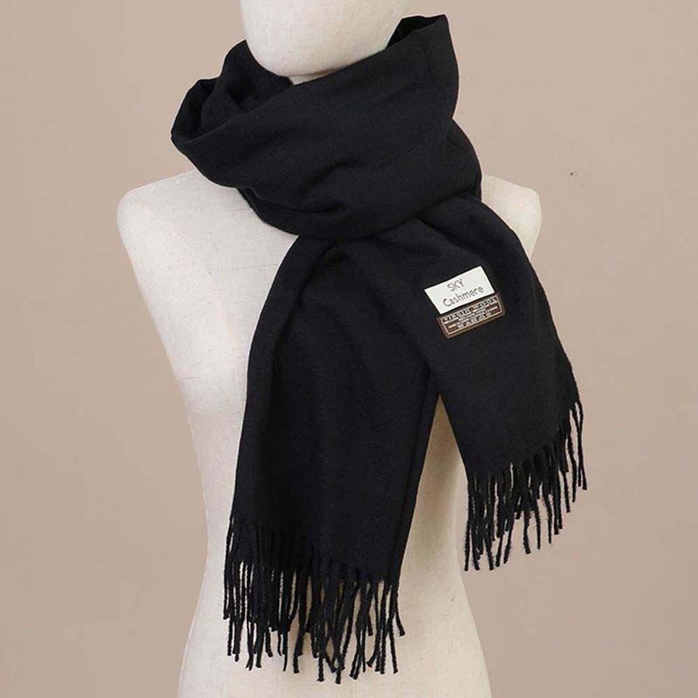 Windproof Solid Color Shawl Soft Long Neckscarf with Tassel Cold-proof Classic Wool Scarf Autumn
