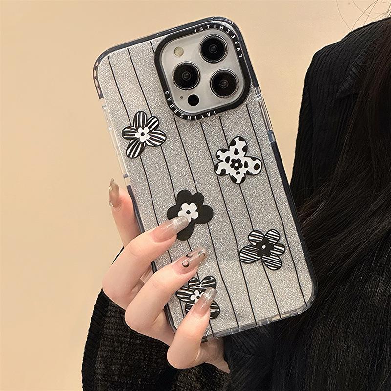 Чехол Zhitai для iPhone 16 Pro — черный круглый корпус с блестками Apple, совместим с iPhone 11, 14 Pro, 15 — браслет в японском и корейском стиле.