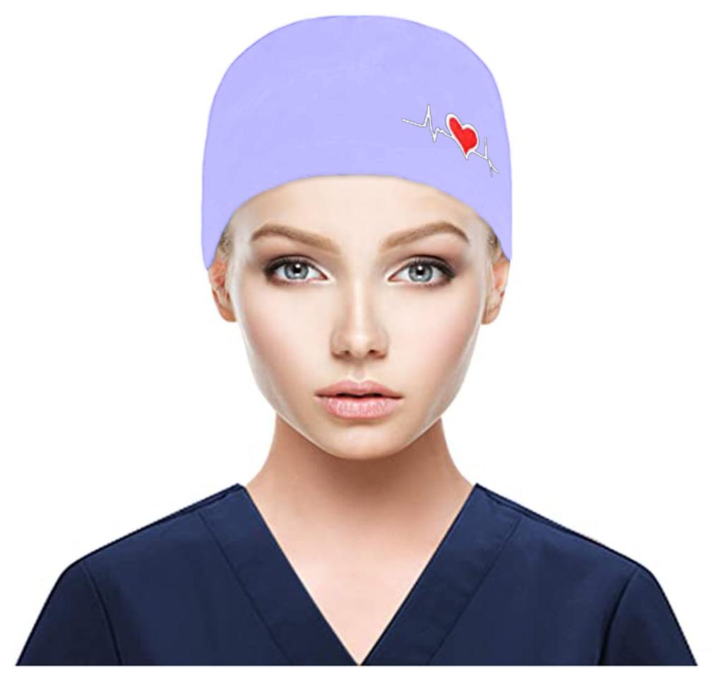 Scrub Cap With Buttons Bouffant Print Hat With Sweatband for Womens and Mens