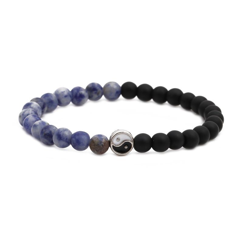 Расстояние бисерный браслет мода натуральный камень два цвета Инь Ян Шарм браслеты для мужчин женщин дружба пара