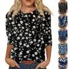 Women's Fashion Casual Round Neck 3/4 Sleeve Loose Printed T-Shirt Ladies Top