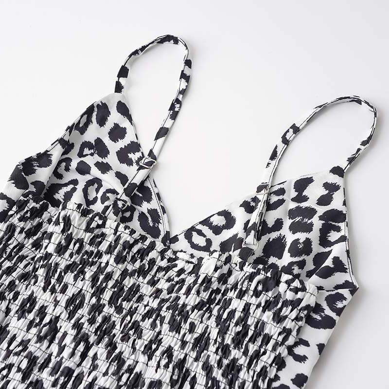 GMXIA Women's Fashion Summer Spring Leopard Print Sleeveless V-Neck High Waist Casual Dresses