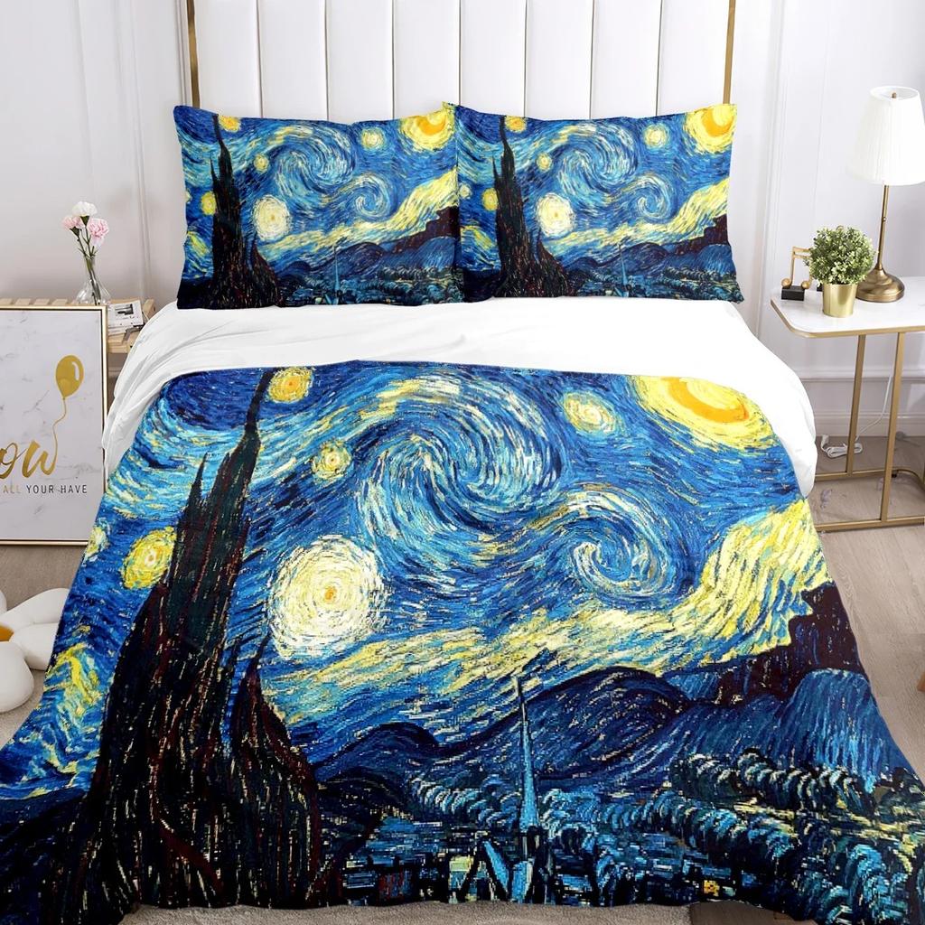 Van Gogh Art Cute Kawaii Пододеяльник Одеяло Постельное белье Мягкий пододеяльник и наволочки для подростков Односпальная/Двуспальная/Queen/King
