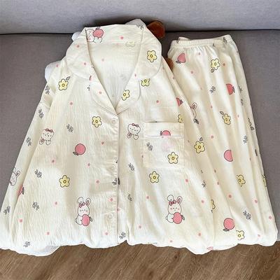 Пижама с принтом кролика и цветка в горошек во французском стиле, топ с длинными рукавами и штаны с эластичным поясом, пижама для сна