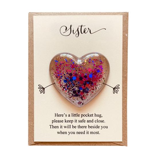 Daughter Pocket Hug with Positive Card Emotional Support Love Heart Figurine Son Sister Niece Pocket Token Decoration Inspirational Encouragement Gift