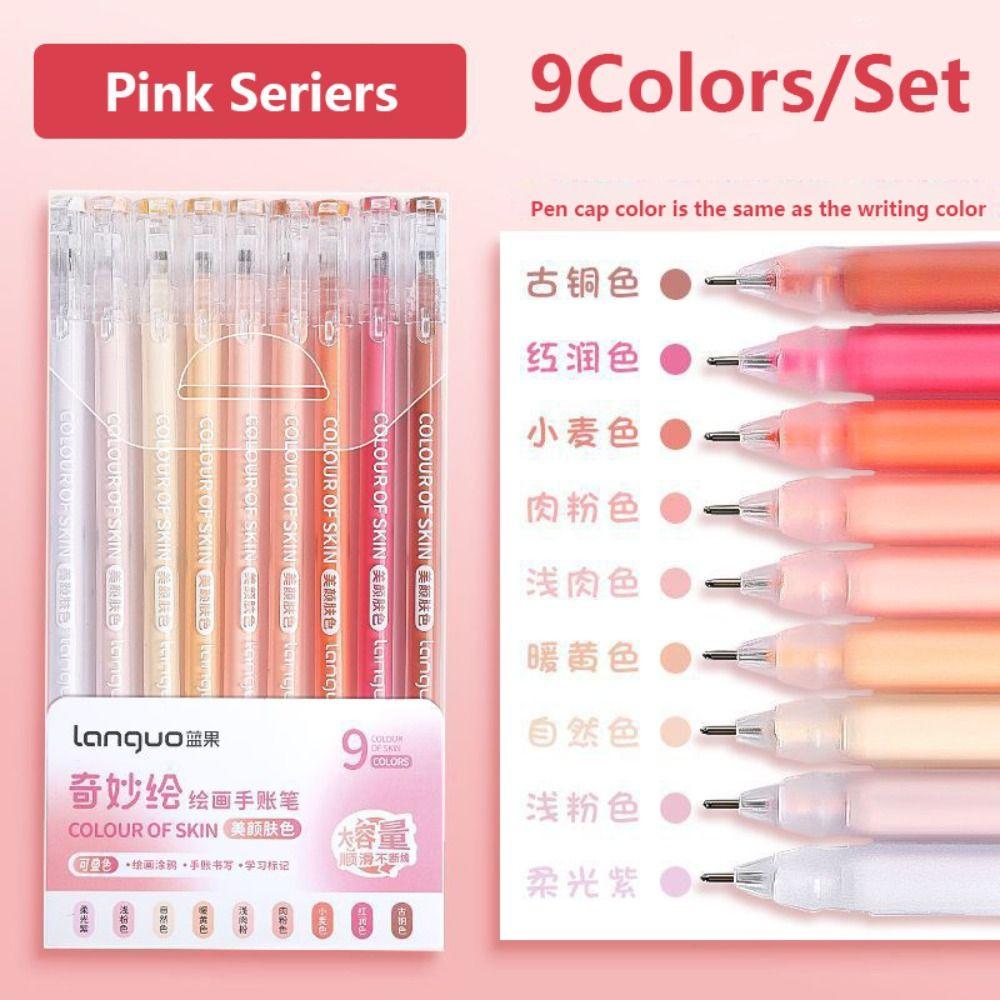 9 цветов/набор Разноцветные гелевые ручки Быстросохнущие маркеры Набор ручек для рукописного учета Канцелярские товары