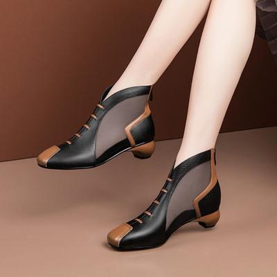 Модные дизайнерские короткие ботинки 2024 года, летние новые сетчатые дышащие женские кожаные ботинки, универсальная повседневная удобная женская обувь