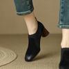 Fashion 2025 New Fashion Comfortable Genuine Leather Women's Ankle Shoes Elegant Square Toe Thick Heels Pumps Party Casual Shoes Woman