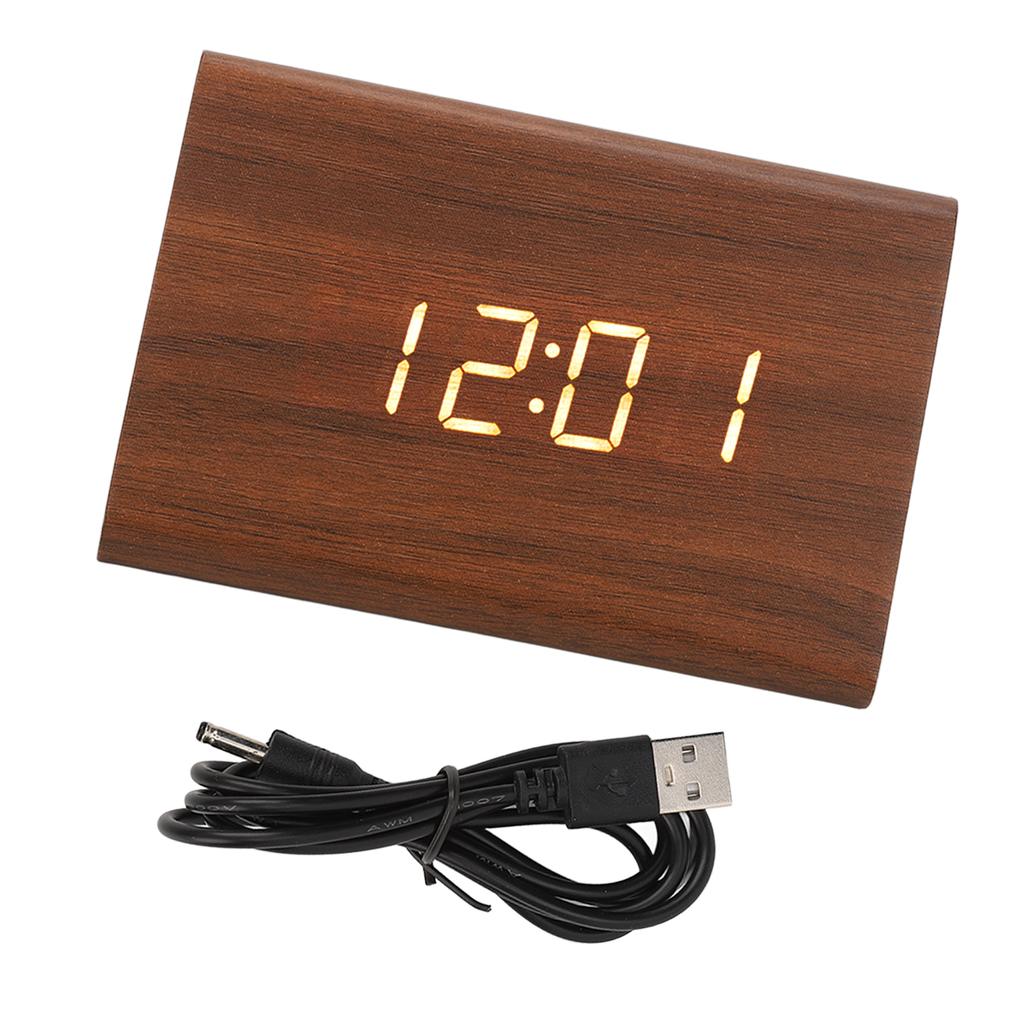 Wood Digital Alarm Clock Triangle Modern Simple Design Portable Wooden LED Clock for Home Office Travel