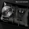 4pcs/set Simple Hands Round Black Quartz Watch and Black Cross Pendant Necklace, Ring, Bracelet Set, Gift To Him