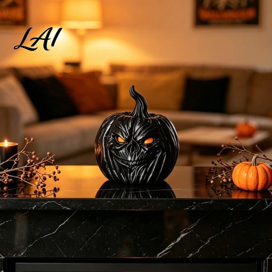 Personalized Halloween Gifts Evil Pumpkin Figurine 3D Printed Black Versatile Fireplace Decorations Ornament Creepy Table Centerpiece for