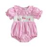 Baby Girl Sweet Plaid Romper Short Puff Sleeve Doll Collar Bunny Embroidery Romper 
