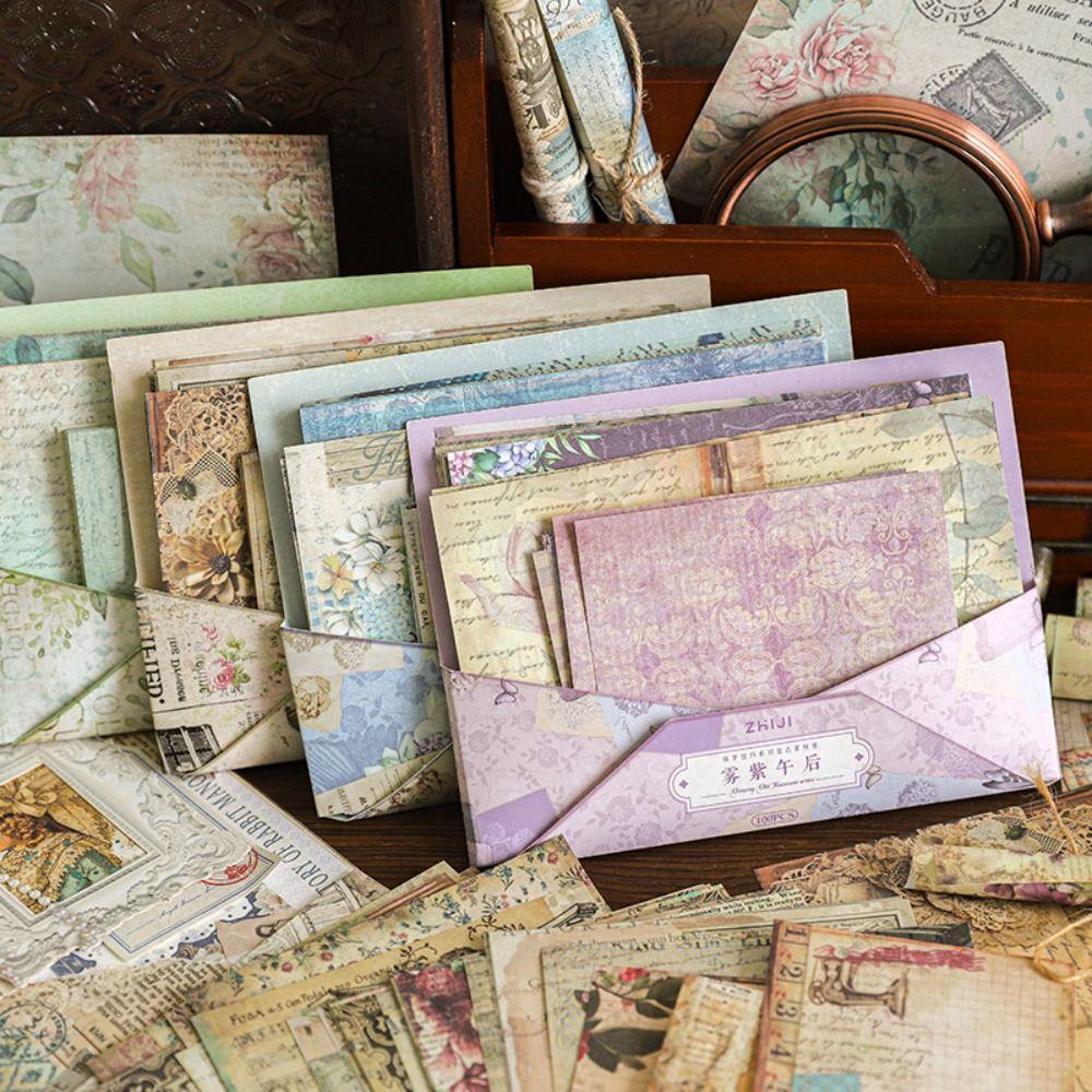 100 Sheets Scrapbook Paper Set Qimeng Old Testament Series DIY Memo Pads Gift Floral Butterfly Decorative Paper Sheets