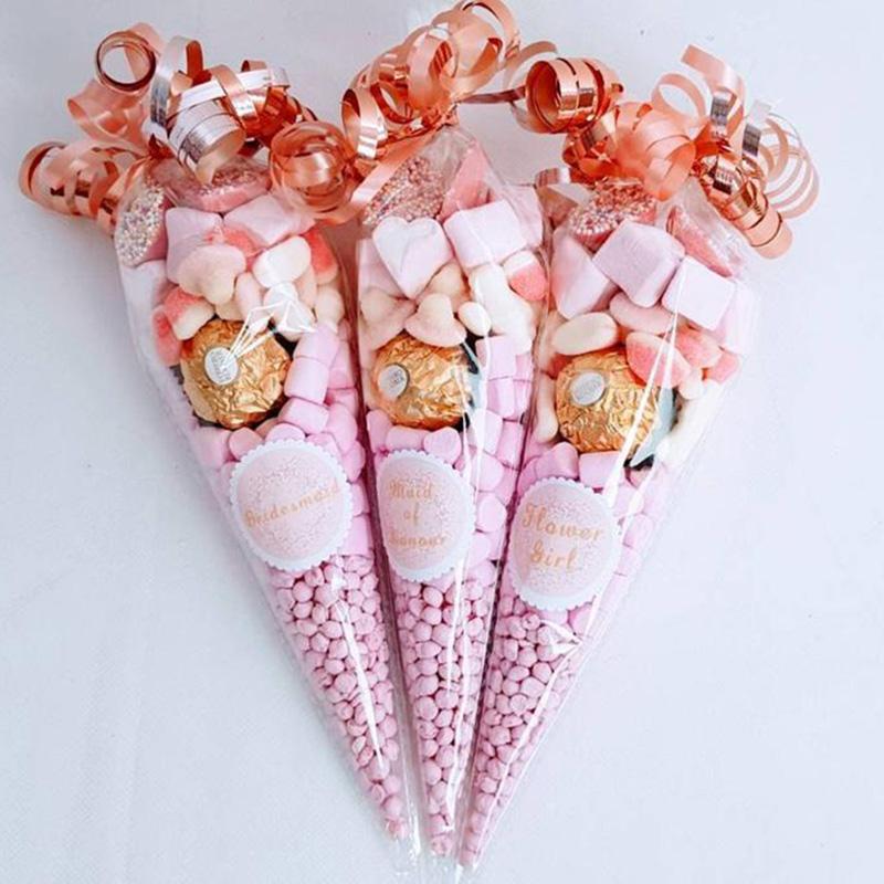 100Pcs DIY Candy Bag Wedding Favors Birthday Party Decoration Sweet Cellophane Transparent Cone Storage Bag