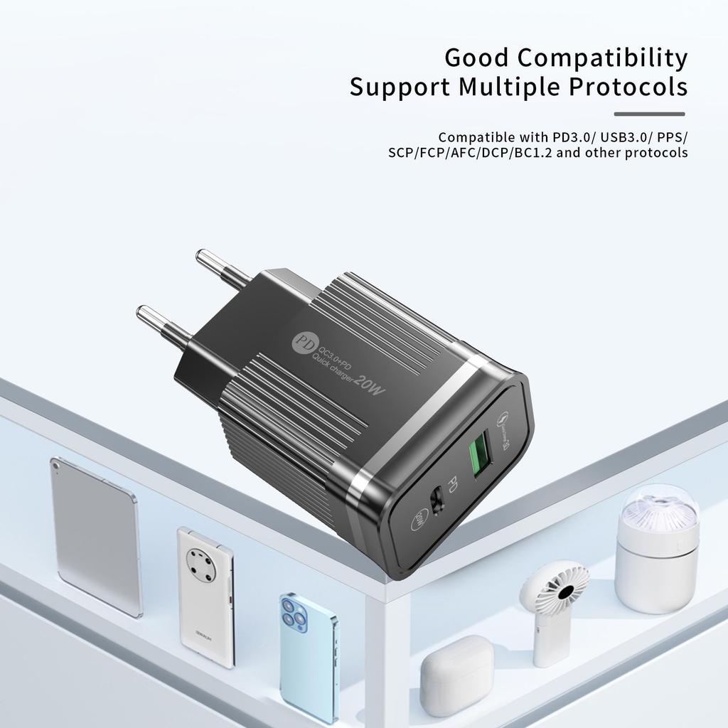 Быстрое зарядное устройство с двумя портами PD+USB: Адаптер Type-C США/ЕС