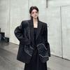 Женский Роскошный Черный Блейзер Весна Осень Высокое Качество Пайетки Вышивка Дизайн с Бисером Модный Повседневный Формальный Рабочий Костюм Пальто
